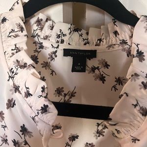 Ann Taylor sleeveless white & black/ brown flowers